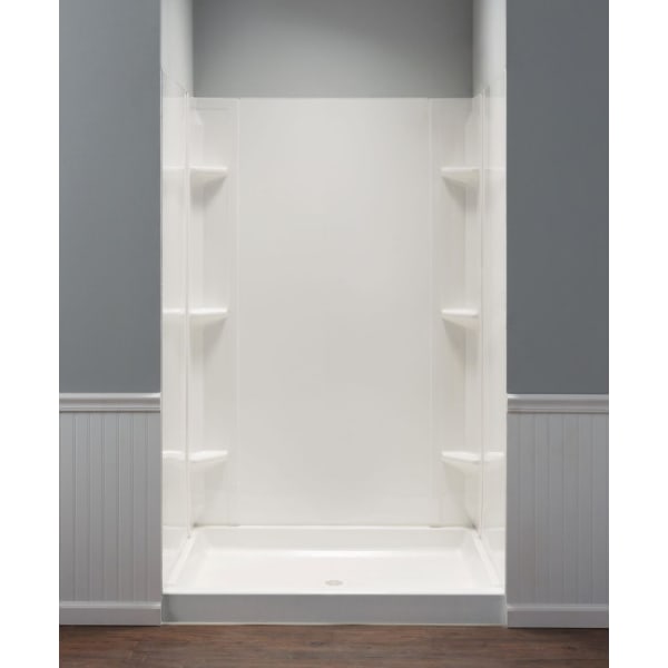 E.L. Mustee & Sons - DURAWALL® (Wall & Door Components) Glossy White, Shower Bases & Walls - 5-Piece, Rectangle, Corner, Alcove (51-1/2" x 43-3/4" x 71-1/2")