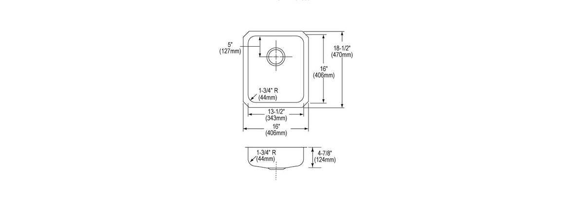 Elkay ELUHAD131650 Lustertone Classic Stainless Steel 16" x 18-1/2" x 4-7/8" Single Bowl Undermount ADA Sink