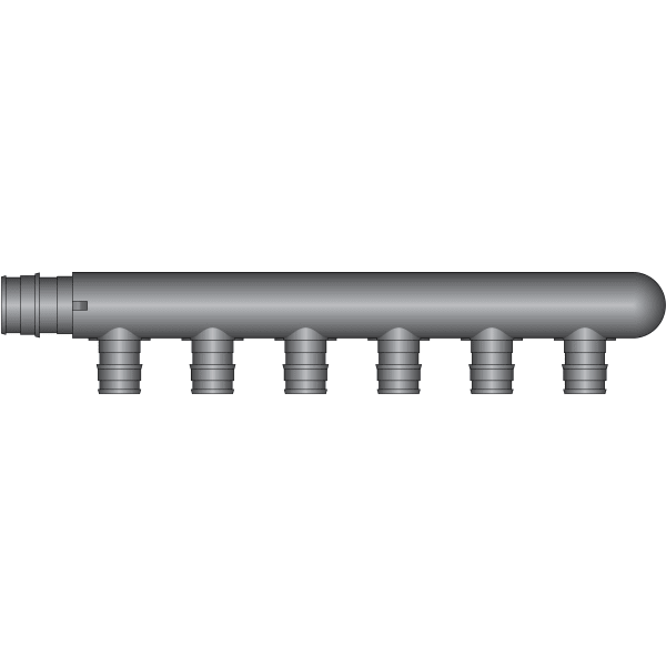 6-Port PEX Manifold Tee - 3/4" Expansion Inlet, Closed Outlet - (6) 1/2" Expansion Ports - Composite, Expansion(F1960)