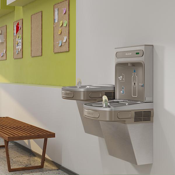 Elkay EZSTL8WSSK ezH2O Bottle Filling Station & Versatile Bi-Level ADA Cooler Non-Filtered Refrigerated Stainless