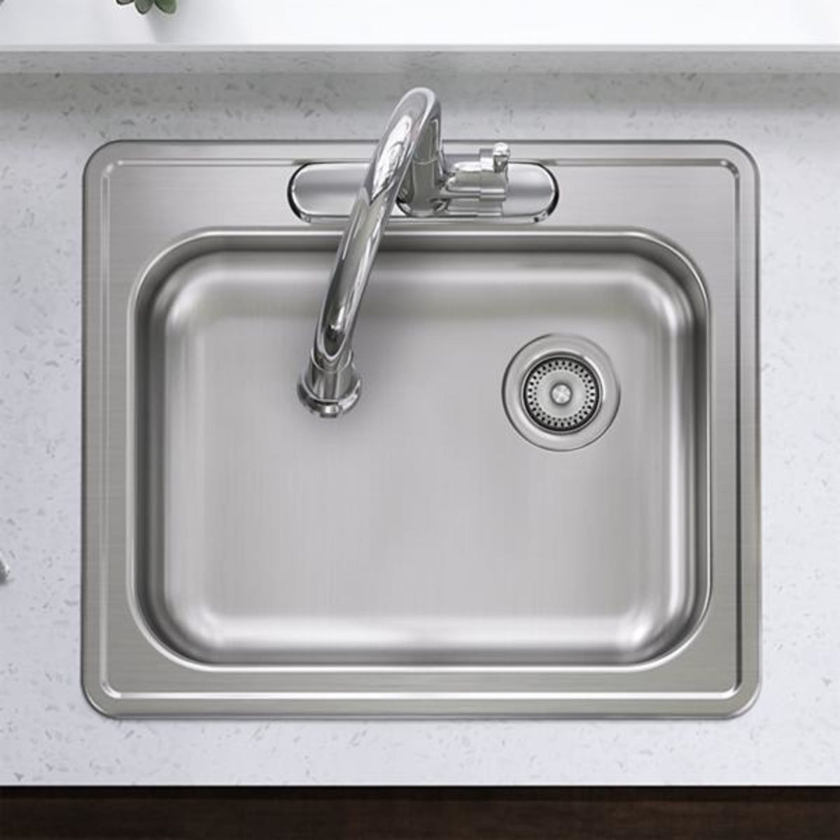 Dayton Stainless Steel 25" x 21-1/4" x 5-3/8" 3-Hole Single Bowl Drop-in Sink with Right Drain