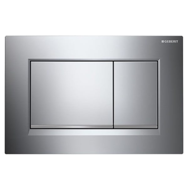 Geberit - 9.7" x 6.5", 0.5" Thick, Polished Chrome with Matte Chrome Accent, Molded Plastic, 1.6/0.8 GPF, 2-Flush, Actuator Plate with Mounting Frame for Sigma30 Concealed Toilet Tank