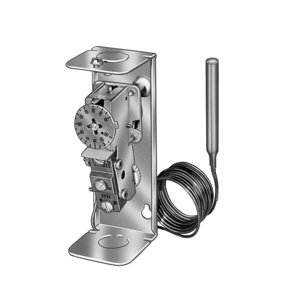Resideo High or Low Limit Aquastat, Range 130-270 °F, adjustable differential, SPST, contacts break on temperature rise, remote bulb, 120 in
