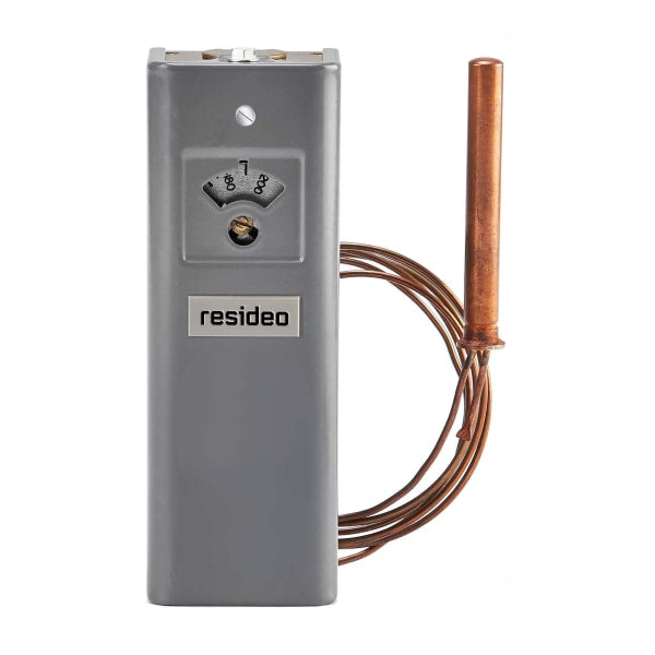 High or Low Limit Aquastat, Range 130-270 °F, adjustable differential, SPST, contacts break on temperature rise, remote bulb, 120 in capillary length