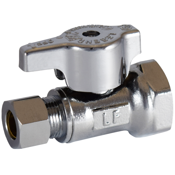 1/2" x 3/8" FNPT x Comp Straight Stop - No Lead Chrome-Plated Forged Brass 1/4-Turn