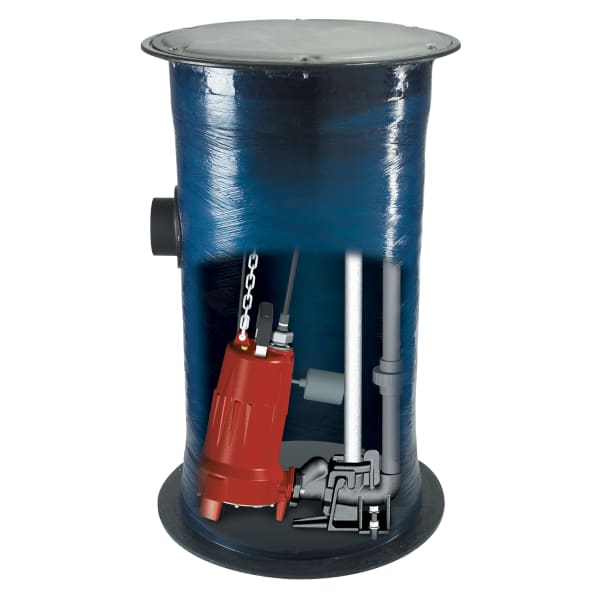 2 hp, Simplex Grinder Package 1PH, 208-230V, 1-1/4" Discharge with 24" x 48" basin and standard alarm