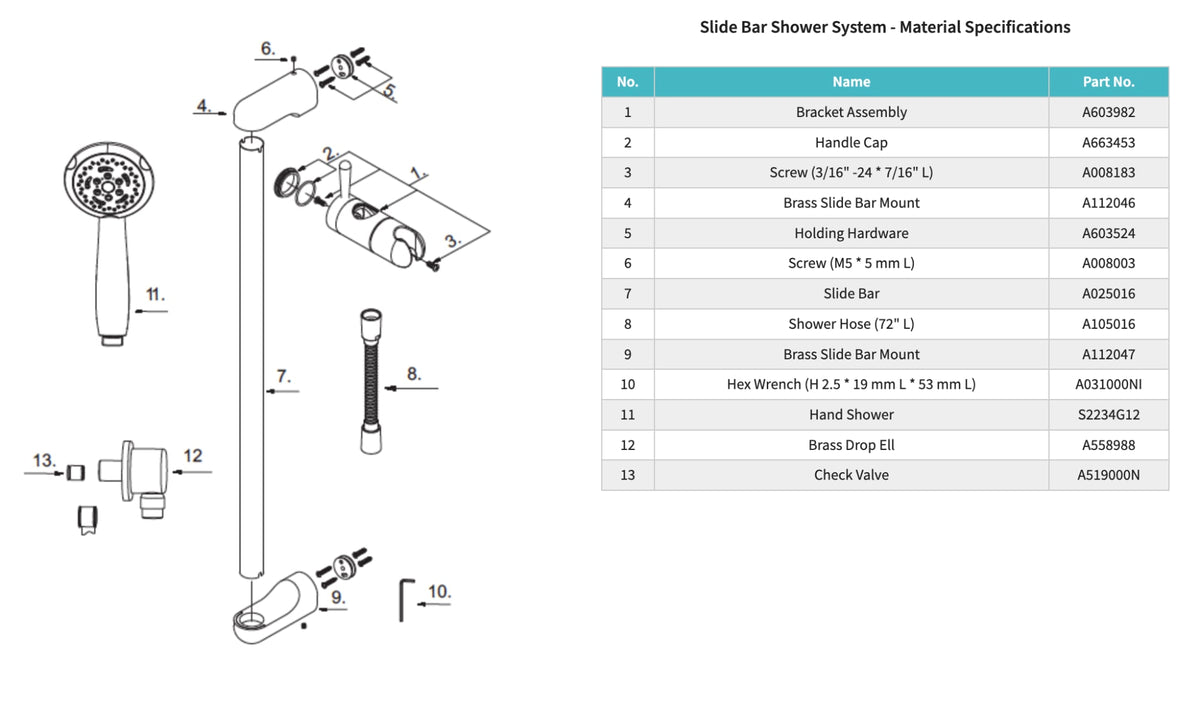 Matco-Norca HS-600ORB Slide Bar Shower System - Oil Rubbed Bronze