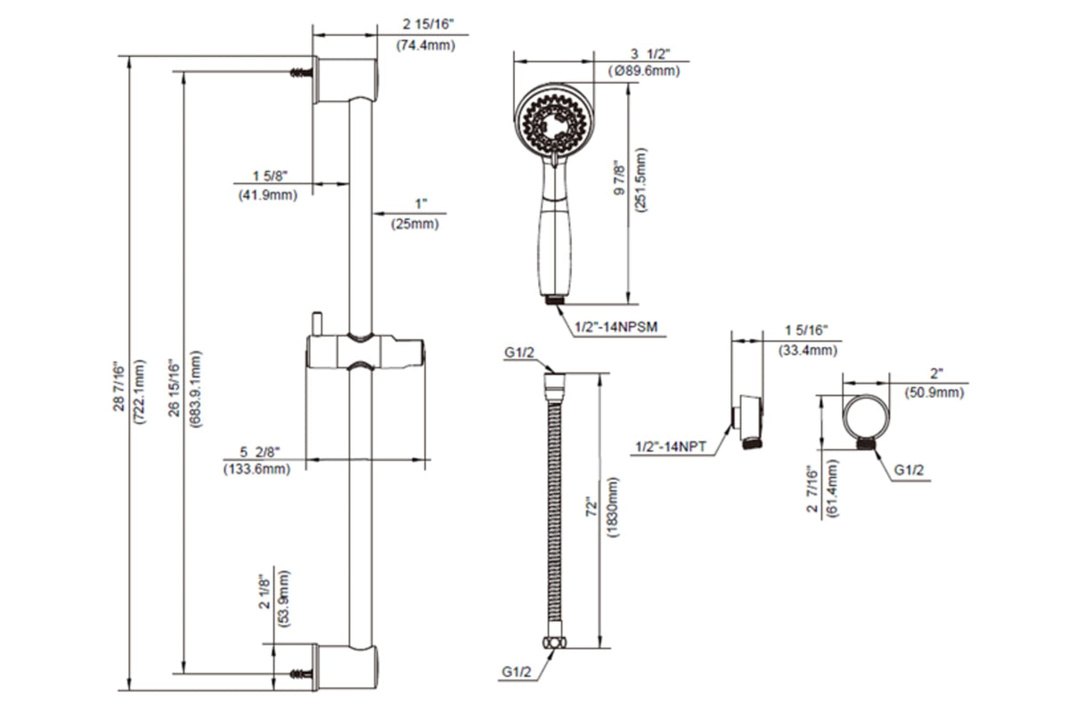 Matco-Norca HS-650C Slide Bar Shower System - Chrome