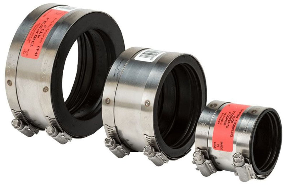 Mission Rubber 2" Cast Iron/Plastic/Steel to 1-1/4" Copper or 1" Plastic/Steel Shielded Rubber Transition Coupling 0802538
