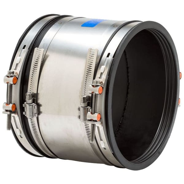 6" Cast Iron/Plastic to 6" Cast Iron/Plastic Shielded Rubber Adjustable Repair Coupling - Worm Drive 1406172