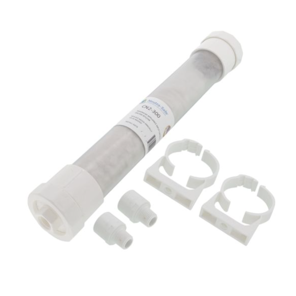 2" Clear Tube Condensate Neutralizer w/ Media Filled Sack, PVC Adapters, & Snap-In Brackets (220,000 BTU/hr)