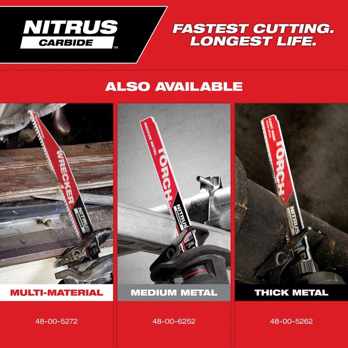 Milwaukee Tools 9" 8 TPI TORCH™ with NITRUS™ Carbide SAWZALL® Blade for Cast Iron (3 Pack)