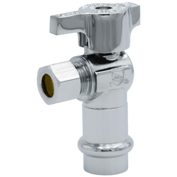 1/2" x 3/8" - Press x OD, LegendPress No Lead Chrome-Plated Forged Brass 1/4-Turn Angle Supply Stop