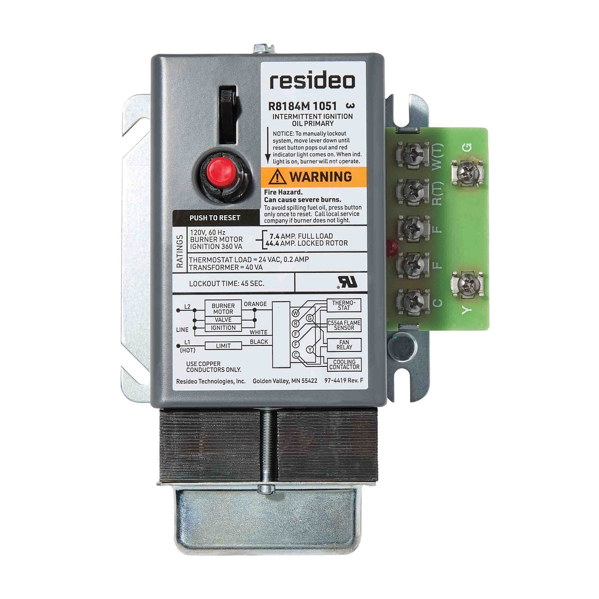 Resideo R8184M1051/U Protectorelay Oil Primary Control, 120 VAC, 45 Sec Safety Switch Timing