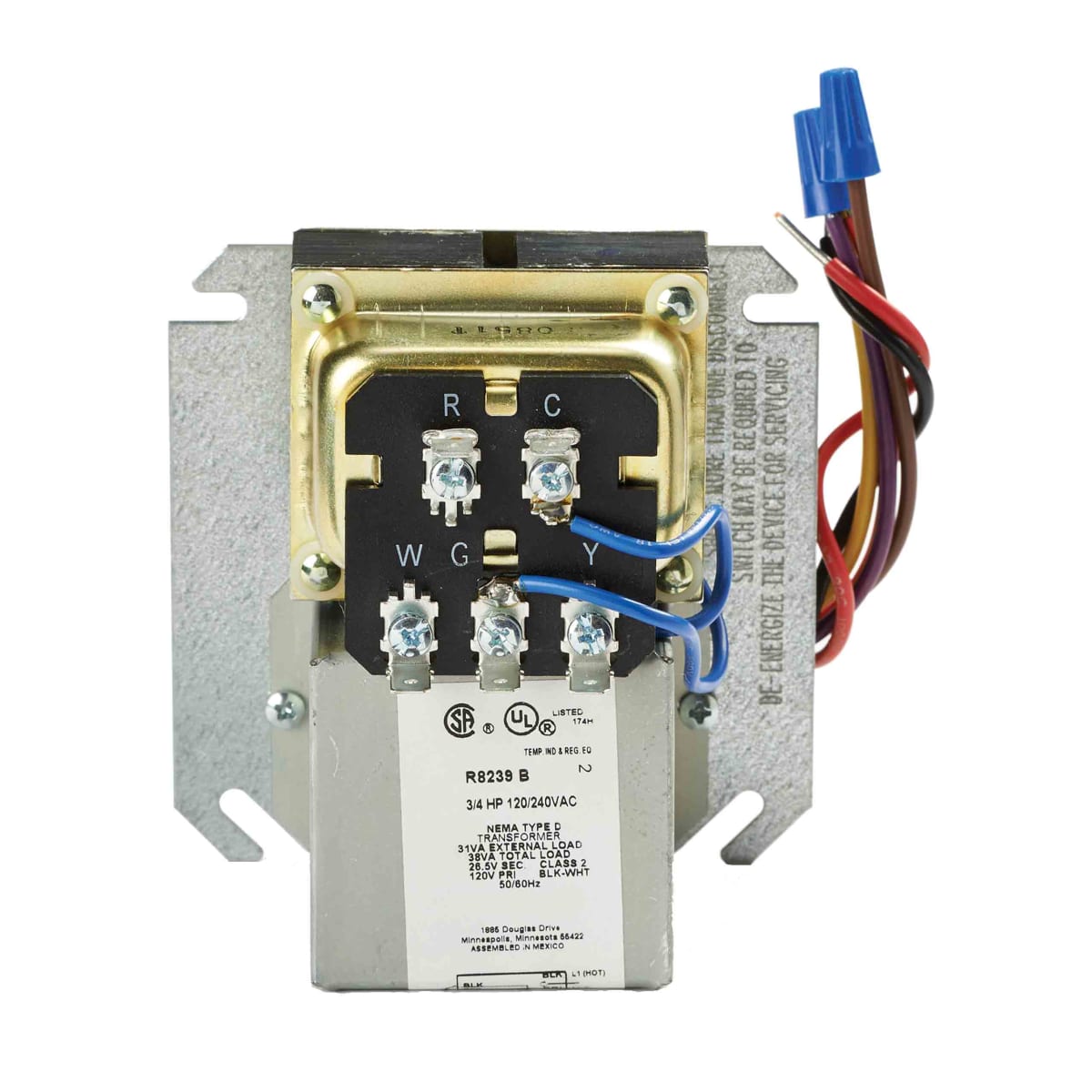 Resideo R8239B1076/U Fan Center, Transformer and R8222D Relay on 4 x 4 Plate, 120/208/240 V
