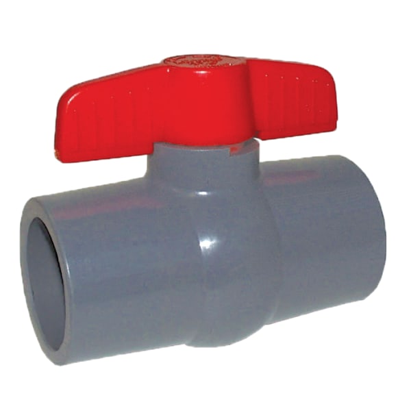 1/2" - Solvent x Solvent; Full Port Ball Design, Schedule 80 Grey CPVC Compact-Pattern Ball Valve with Tee Handle