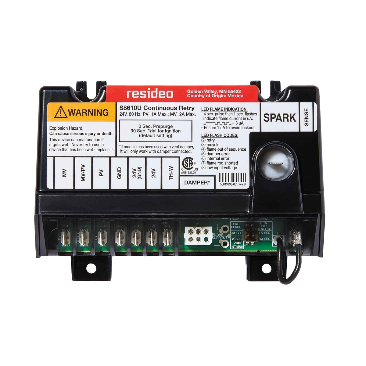 Resideo S8610U3009/U Universal Ignition Control, Continuous Retry, Natural or LP Gas