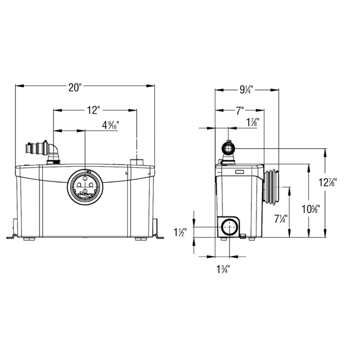 Saniplus Full-bathroom Macerating Pump - 1/2hp - 3pcs/4pcs - Install with any Saniflo bowls & Tank