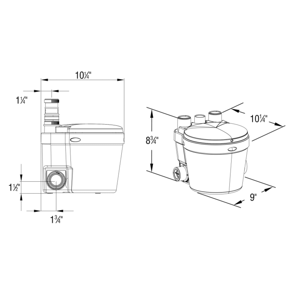 Saniflo Saniswift Residential Low inlets Gray Water Drain Pump - Saniswift - 1/3Hp- Laundry/Sink/Shower/Bathtub