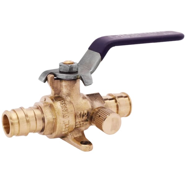 3/4" - F1960, No Lead DZR Forged Brass Cold Expansion PEX Drop Ear Ball Valve with Drain