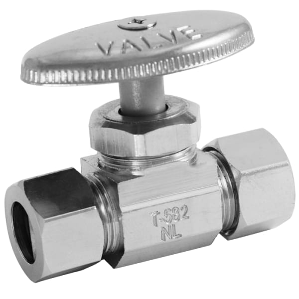 3/8" x 3/8" - Comp (OD) x Comp (OD), No Lead Chrome-Plated Forged Brass Multi-Turn OD x OD Straight Stop Valve
