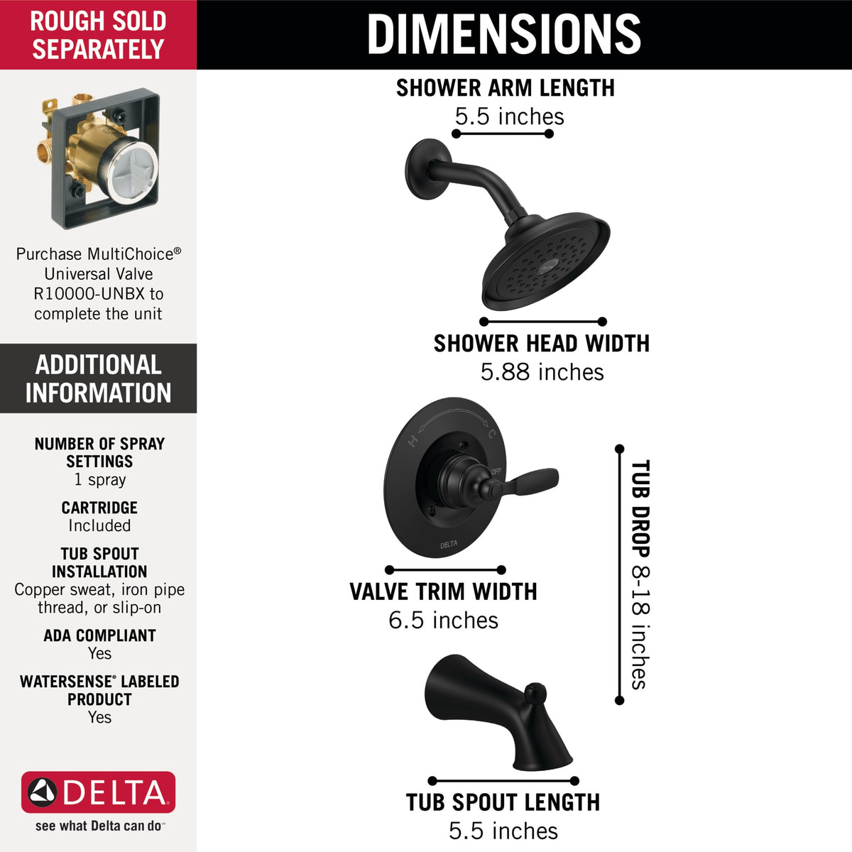 Delta Woodhurst™ Tub & Shower Trim Matte Black