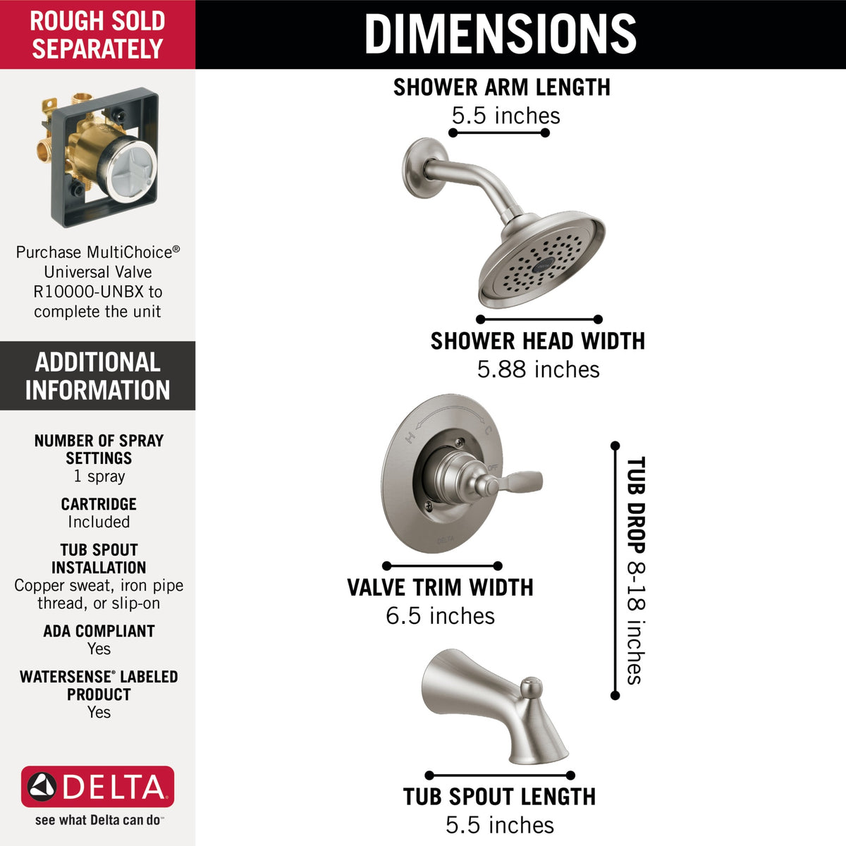Delta Woodhurst™ Tub/Shower Trim Stainless