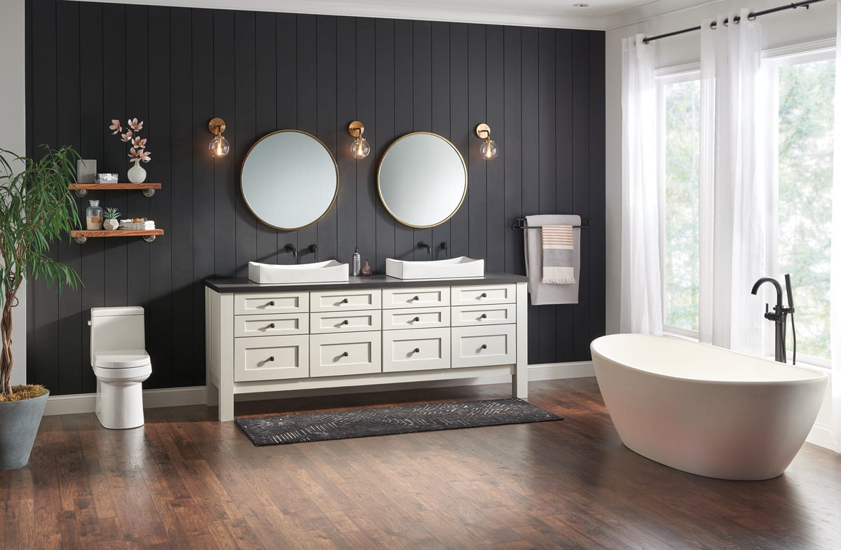 Delta T4759-BLFL Trinsic® Single Handle Floor Mount Tub Filler Trim with Handshower Matte Black