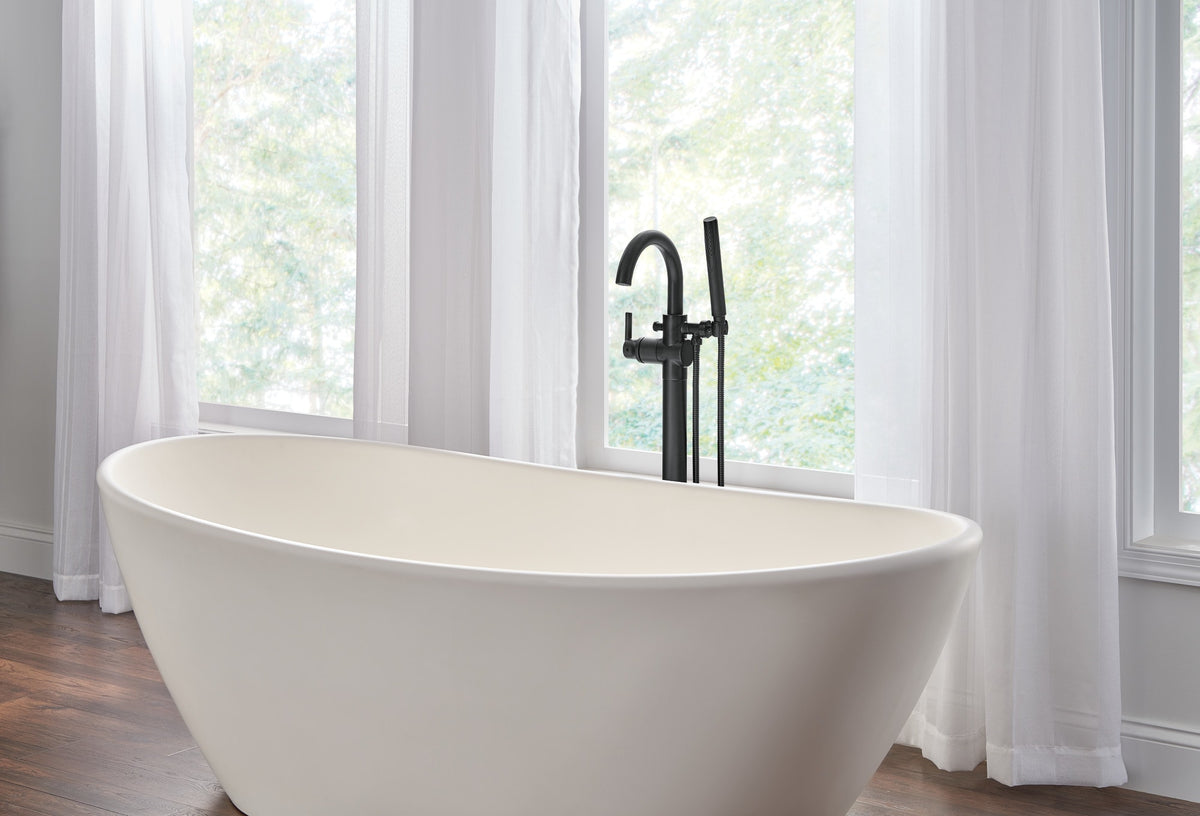 Delta T4759-BLFL Trinsic® Single Handle Floor Mount Tub Filler Trim with Handshower Matte Black