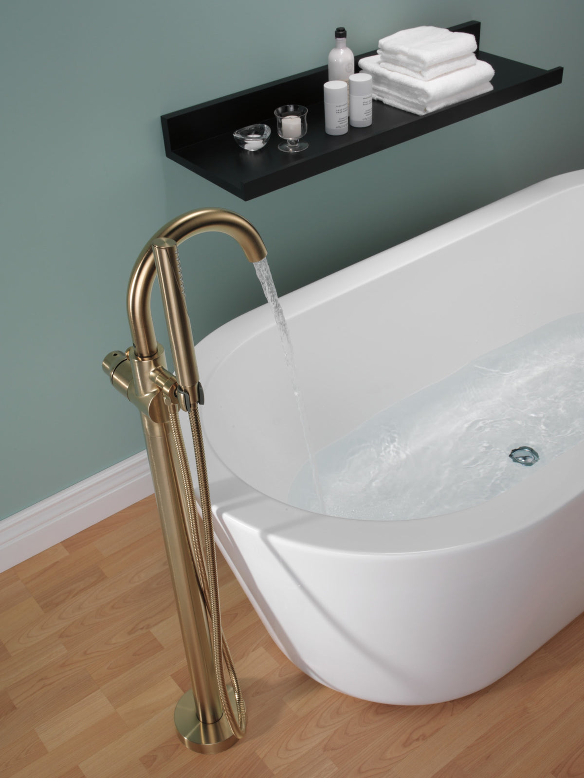 Delta Trinsic® Single Handle Floor Mount Tub Filler Trim with Handshower Champagne Bronze