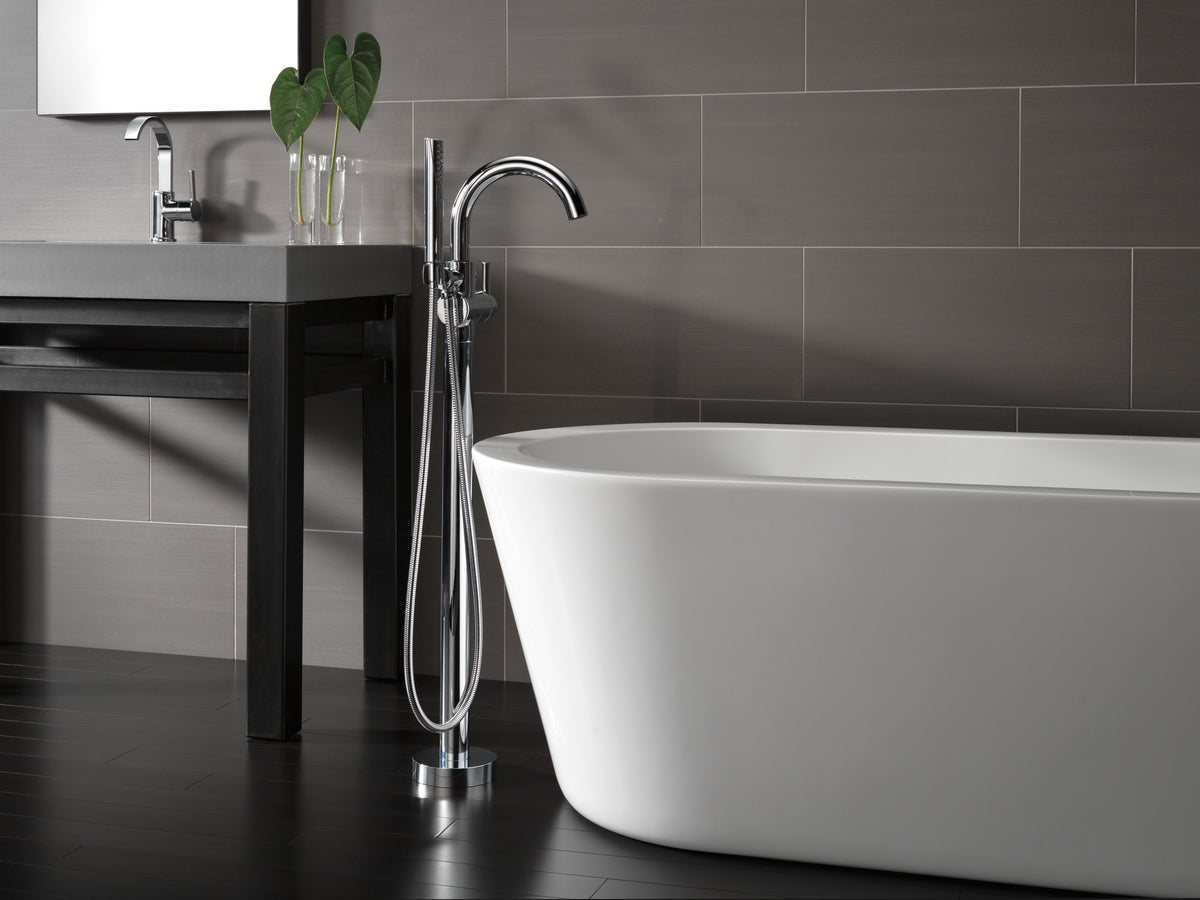 Delta Trinsic® Single Handle Floor Mount Tub Filler Trim with Handshower Chrome
