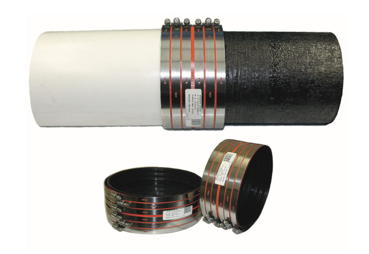 Tyler Pipe 2" Husky 4200 Series Super-Duty stainless steel coupling for joining No-Hub cast iron soil pipe to plastic