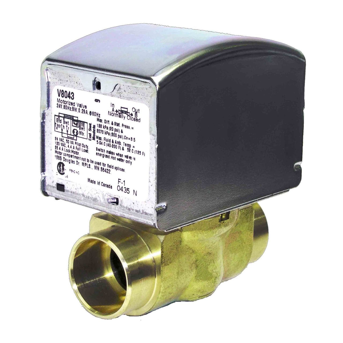 Honeywell Home V8043F5051/U Zone Valve, 1 in Sweat, 3.5 Cv, 20 psi Close-Off, 300 psi Static