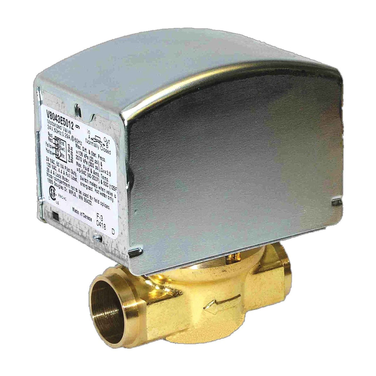 Honeywell Home V8043F5093/U Zone Valve, 3/4 in Sweat, 8 Cv, 8 psi Close-Off, 300 psi Static