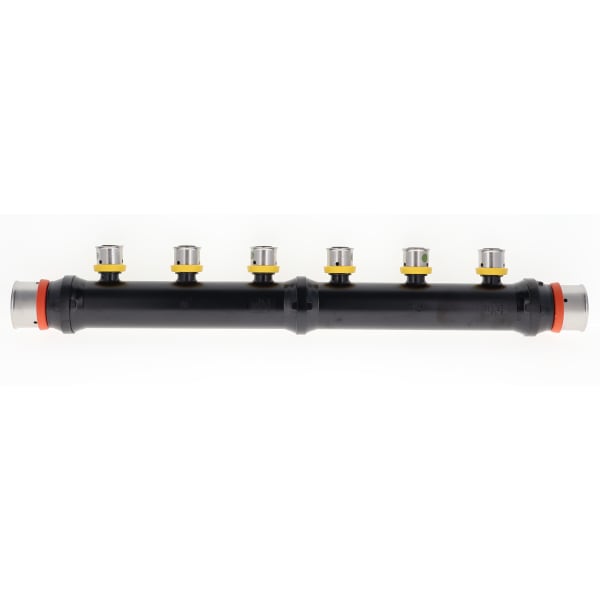 6-Port PEX Flow Through Manifold Tee - 1" Press Inlet, Press Outlet - (6) 1/2" Press Ports - Composite
