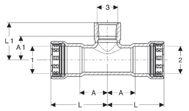 Viega 25486 MegaPress®G 1-1/4" x 1-1/4" x 1/2" Tee Adapter (P x P x FPT)