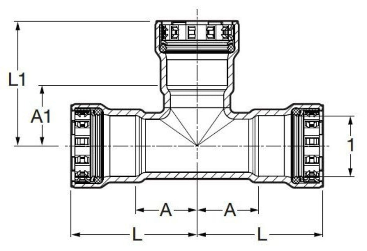 Viega 2-1/2" x 2-1/2" x 2" - (P-P-P) - Tee (Reducing), MegaPress®G