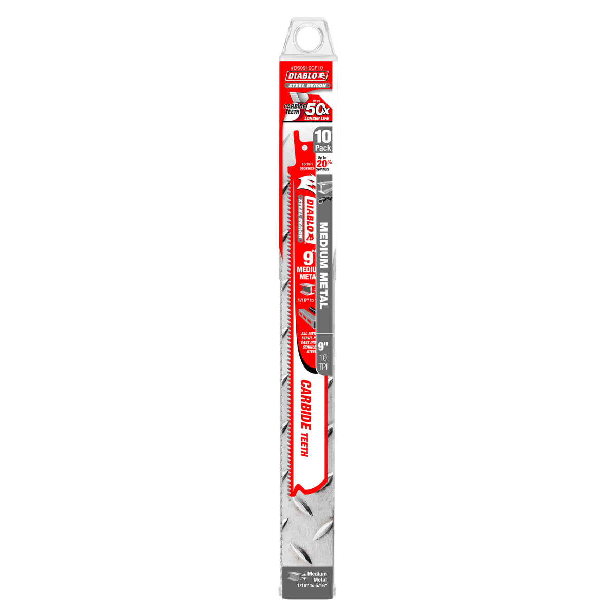 Diablo 9" 10 TPI Steel Demon™ Carbide Teeth Reciprocating Saw Blades for Medium Metal (10-Pack)