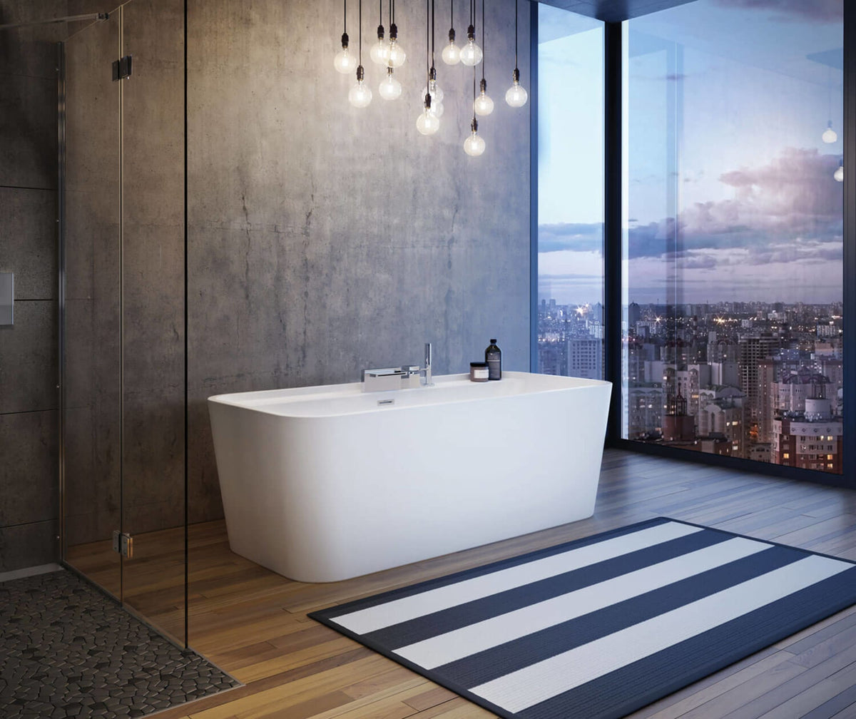 Maax Oberto 6731 Acrylic Freestanding Center Drain Bathtub in White with White Skirt