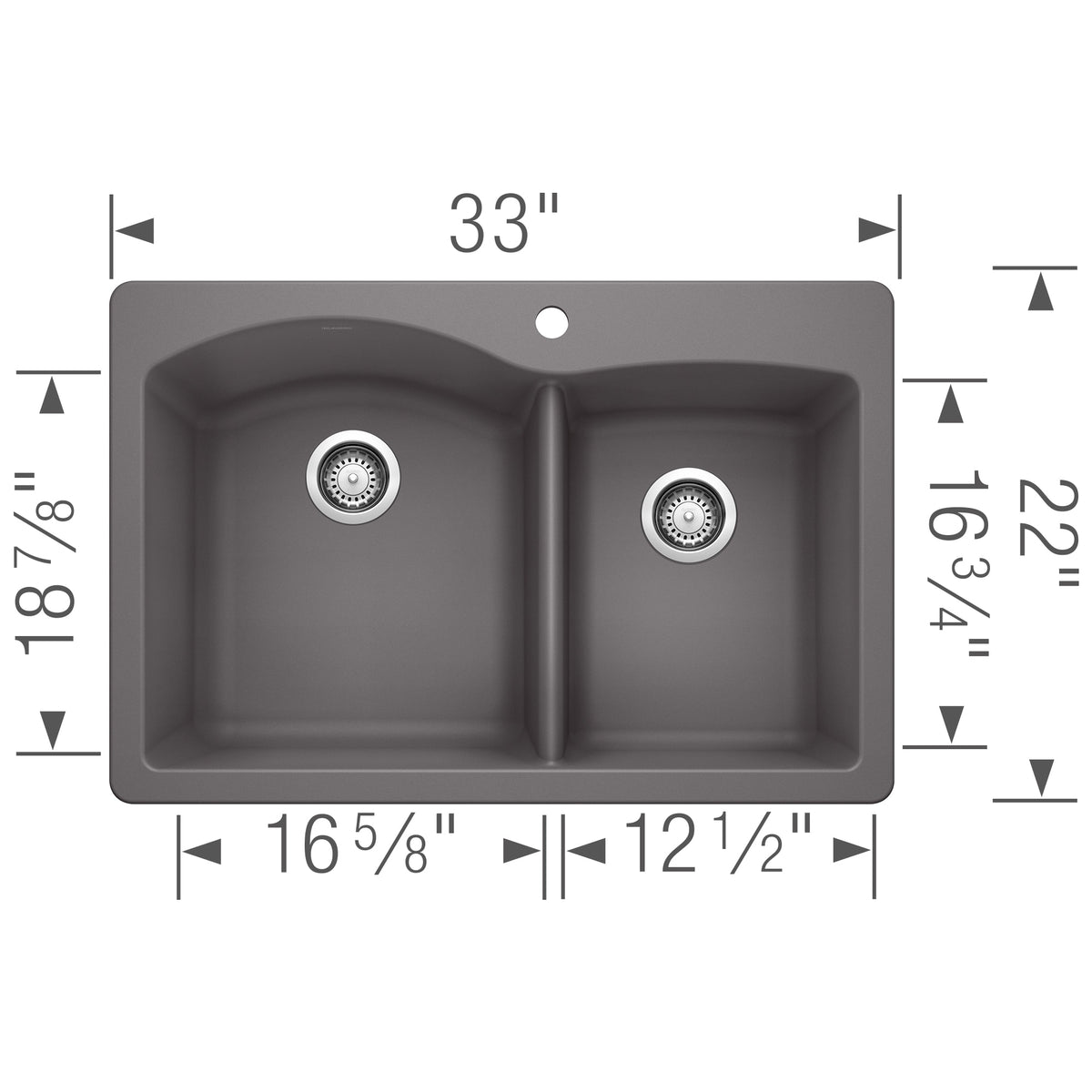 Blanco Diamond 1-3/4 Double Bowl Dual Mount Kitchen Sink - Cinder