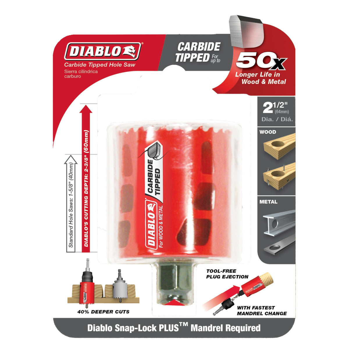Diablo 2-1/2" Carbide Teeth Hole Saw for Wood and Metal