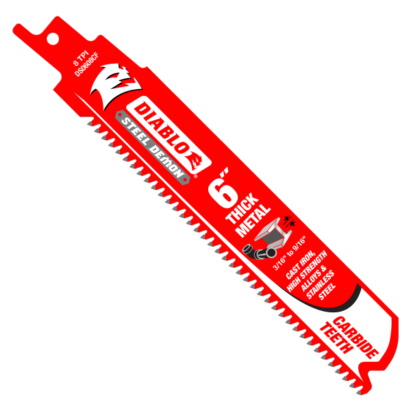 6" 8TPI Steel Demon™ Carbide Teeth Reciprocating Saw Blades for Thick Metal (3 Pack)