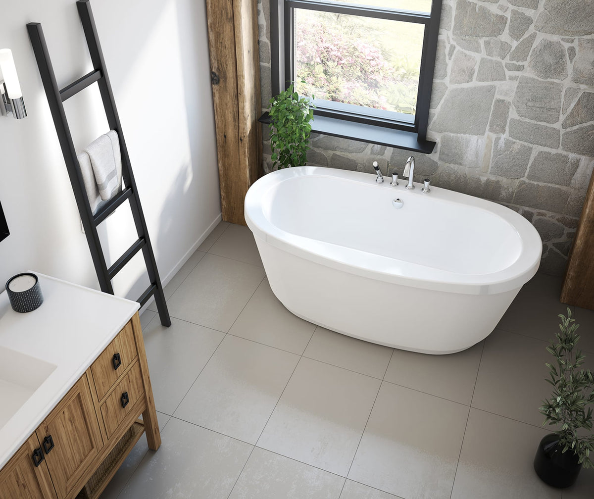 Maax Jazz F 66 x 36 Acrylic Freestanding Center Drain Bathtub in White with White Skirt