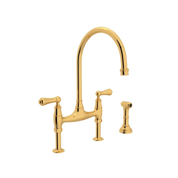 Georgian Era™ Bridge Kitchen Faucet With Side Spray in Unlacquered Brass