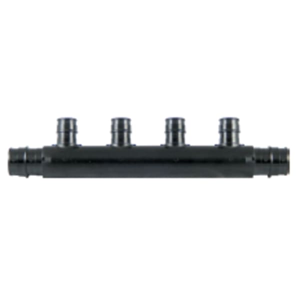 4-Port PEX Flow Through Manifold Tee - 3/4" Crimp Inlet, Crimp Outlet - (4) 1/2" Crimp Ports - Composite