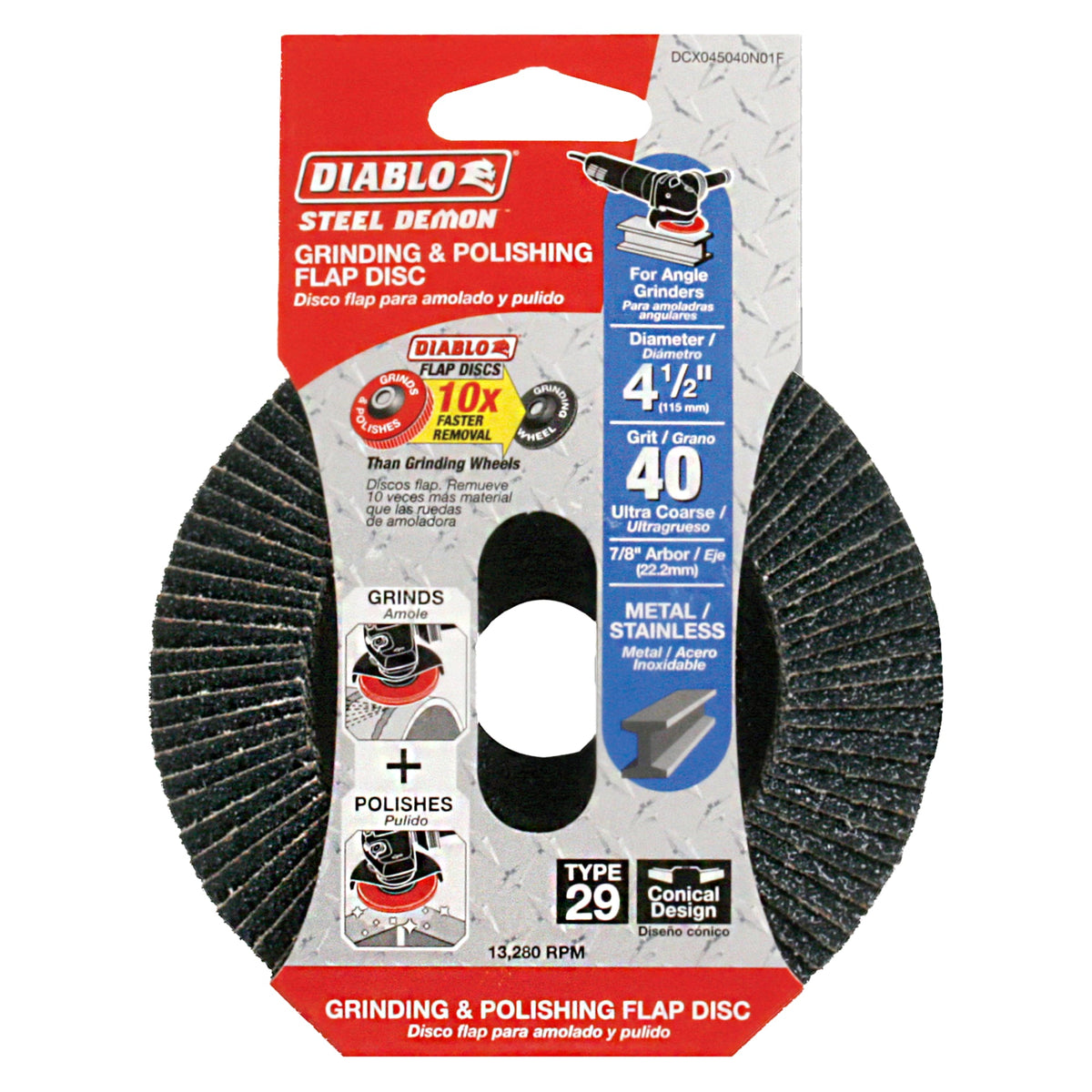 Diablo DCX045040N01F 4-1/2" Steel Demon™ Flap Disc 40 Grit - Type 29