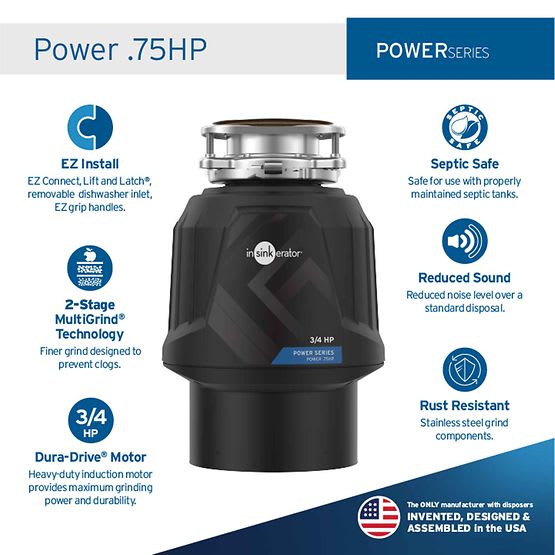 InSinkErator 80019-ISE Power 3/4 HP Garbage Disposal Less Cord