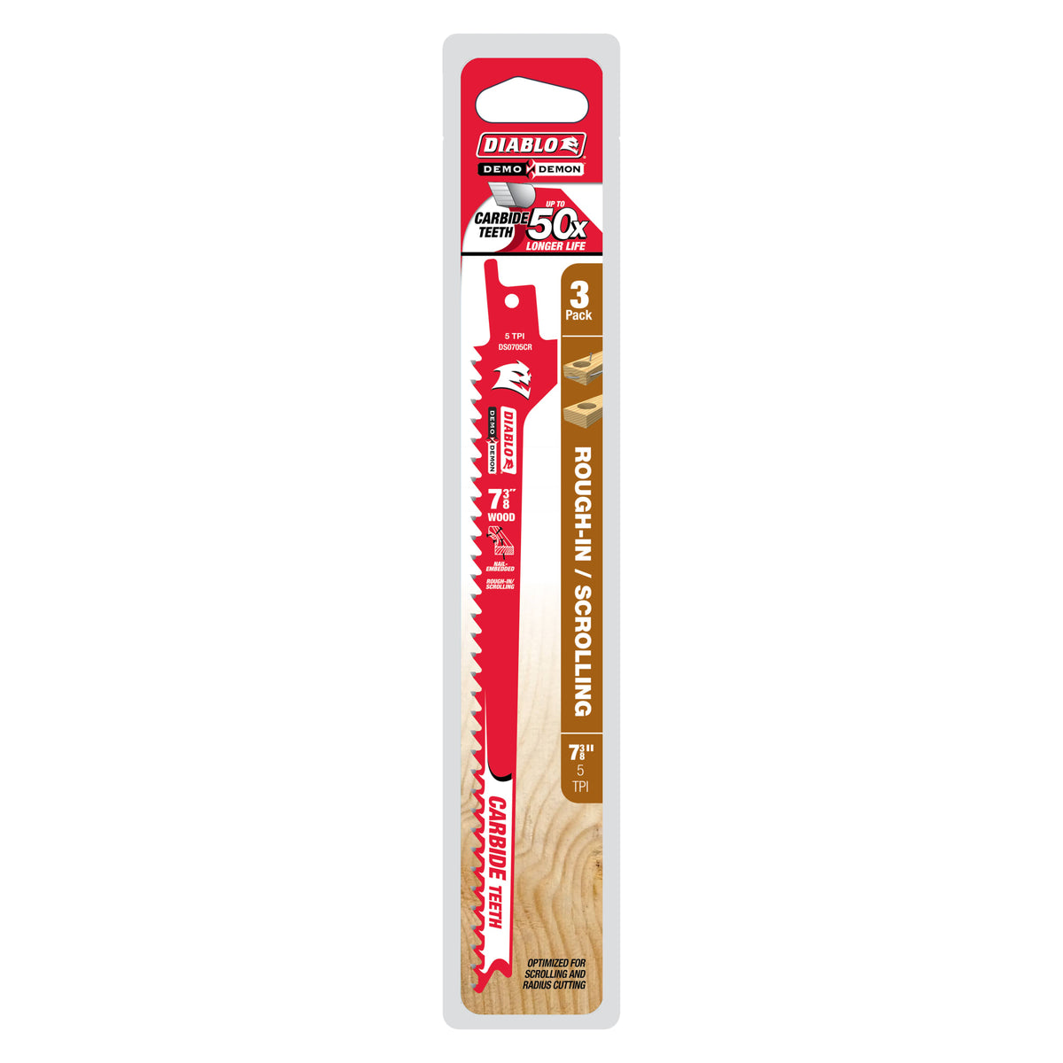 Diablo 7-3/8" 5TPI Demo Demon™ Carbide Teeth Reciprocating Saw Blades for Rough-In/Scrolling