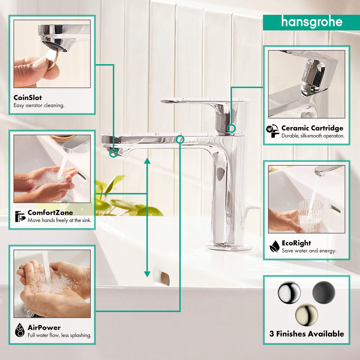 hansgrohe Rebris S Single-Hole Faucet 110 with Pop-Up Drain, 1.2 GPM in Chrome