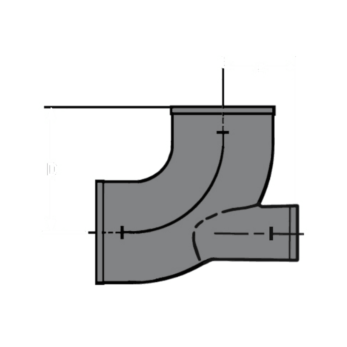 Tyler Pipe cast iron no-hub quarter bend with heel opening